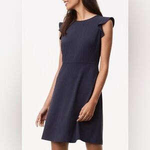 LOFT Navy Flutter Sleeve Pinstripe Mini Dress
